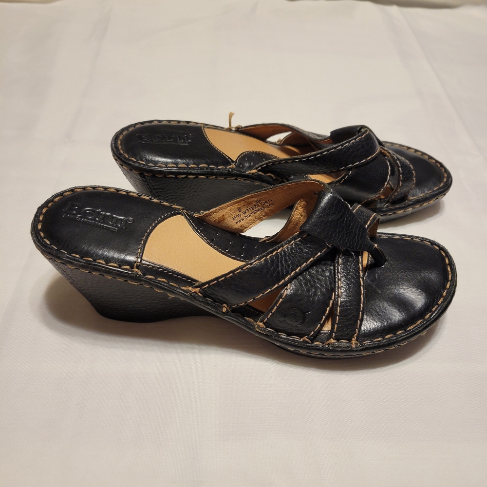 Born Dark Leather Wedge Clogs